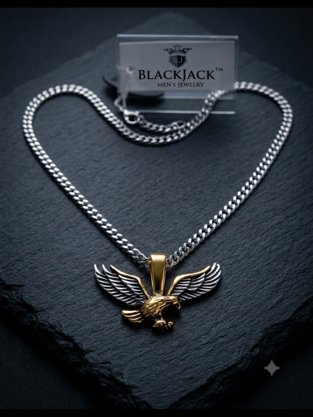 Blackjack Two-Tone Eagle Pendant Necklace - Silver & Gold
